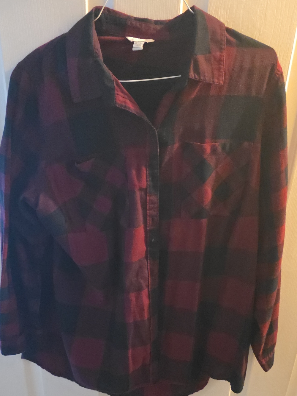 Women's Burgundy and Black Plaid Button-Front Shirt